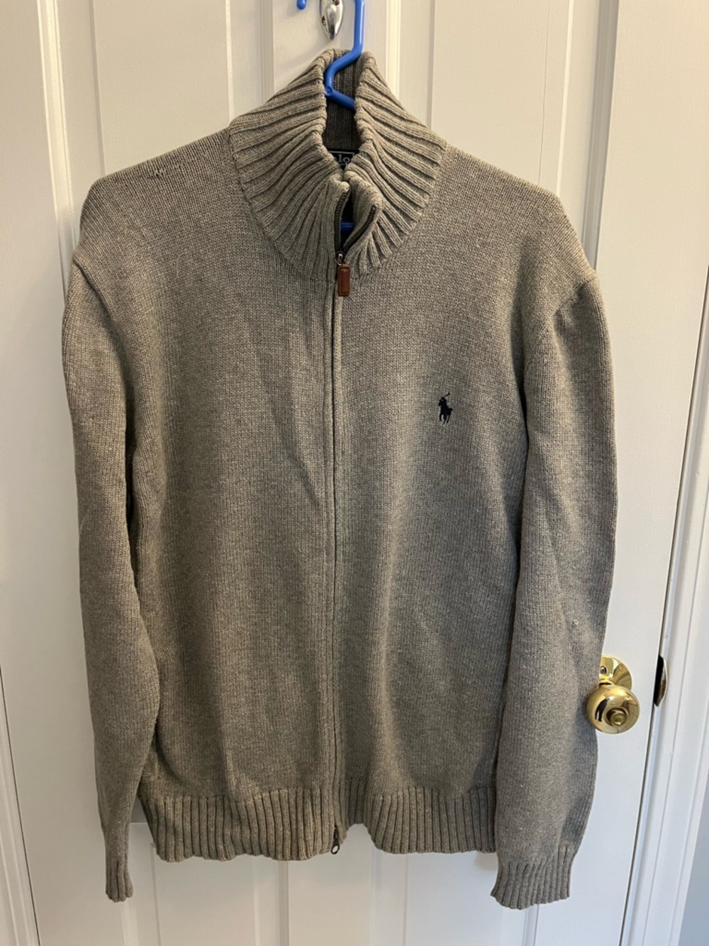 Ralph Lauren Polo Men’s Half-Zip Sweater in Oatmeal Gray with Black Pony